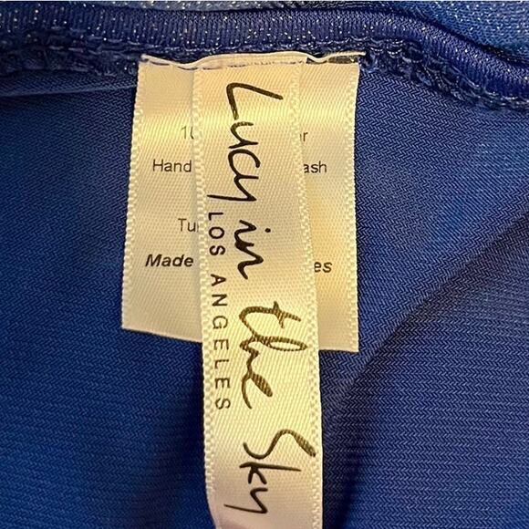 Lucy in the Sky Halter Dress Blue Shimmer Keyhole XS - Picture 10 of 11